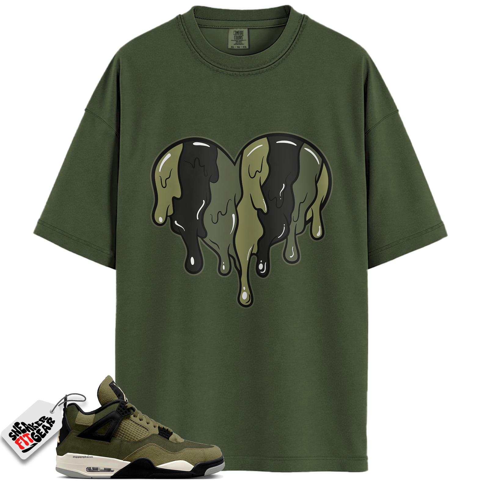 Jordan 4 Retro SE Craft Medium Olive Match Shirts, 23Bustle – Dripin Heart Tee To Match Jordan 4 Retro SE Craft Medium Olive