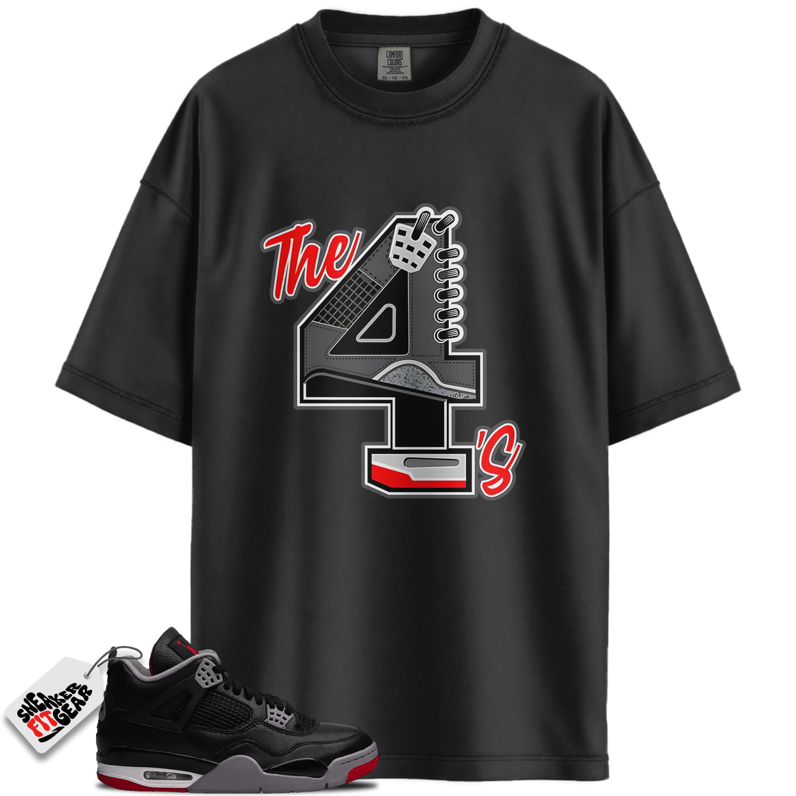 Jordan 4 Retro Bred Reimagined Match Shirts, The 4s Red-Sneaker Black T-Shirt To Match Jordan 4 Retro Bred Reimagined