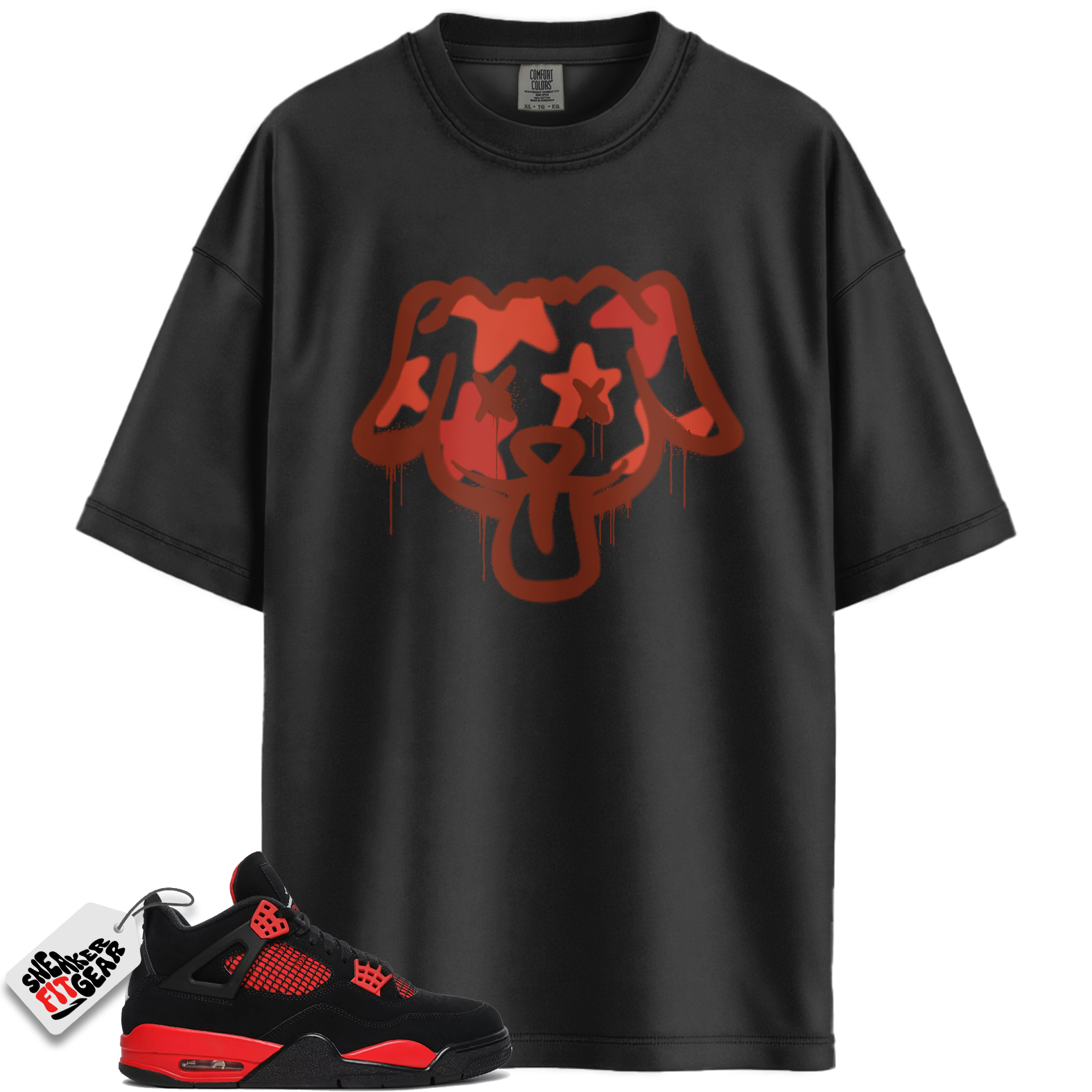 Jordan 4 Red Thunder Black Multi Color Crimson White Match Shirts, Graffiti Dog Unisex Graphic Shirts To Match Jordan 4 Red Thunder Black Multi Color Crimson White