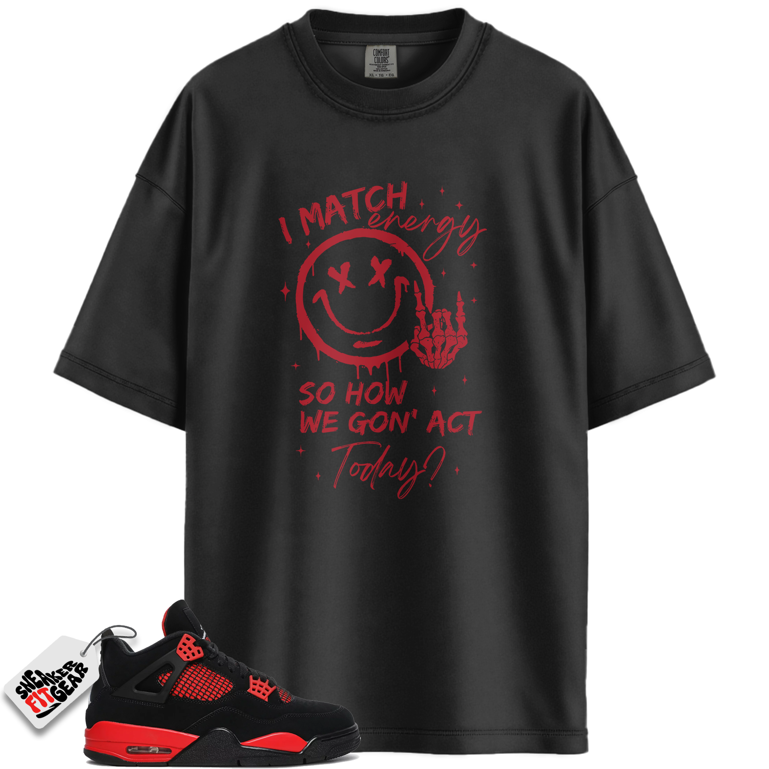 Jordan 4 Red Thunder Black Multi Color Crimson White Match Shirts, Match Energy T-shirt To Match Jordan 4 Red Thunder Black Multi Color Crimson White
