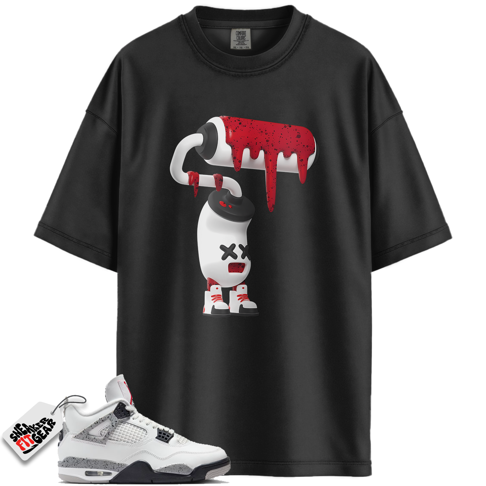 Jordan 4 Retro White Cement (2025) Match Shirts, 3D Paint Roller – Sneaker Shirt To Match Jordan 4 Retro White Cement (2025)