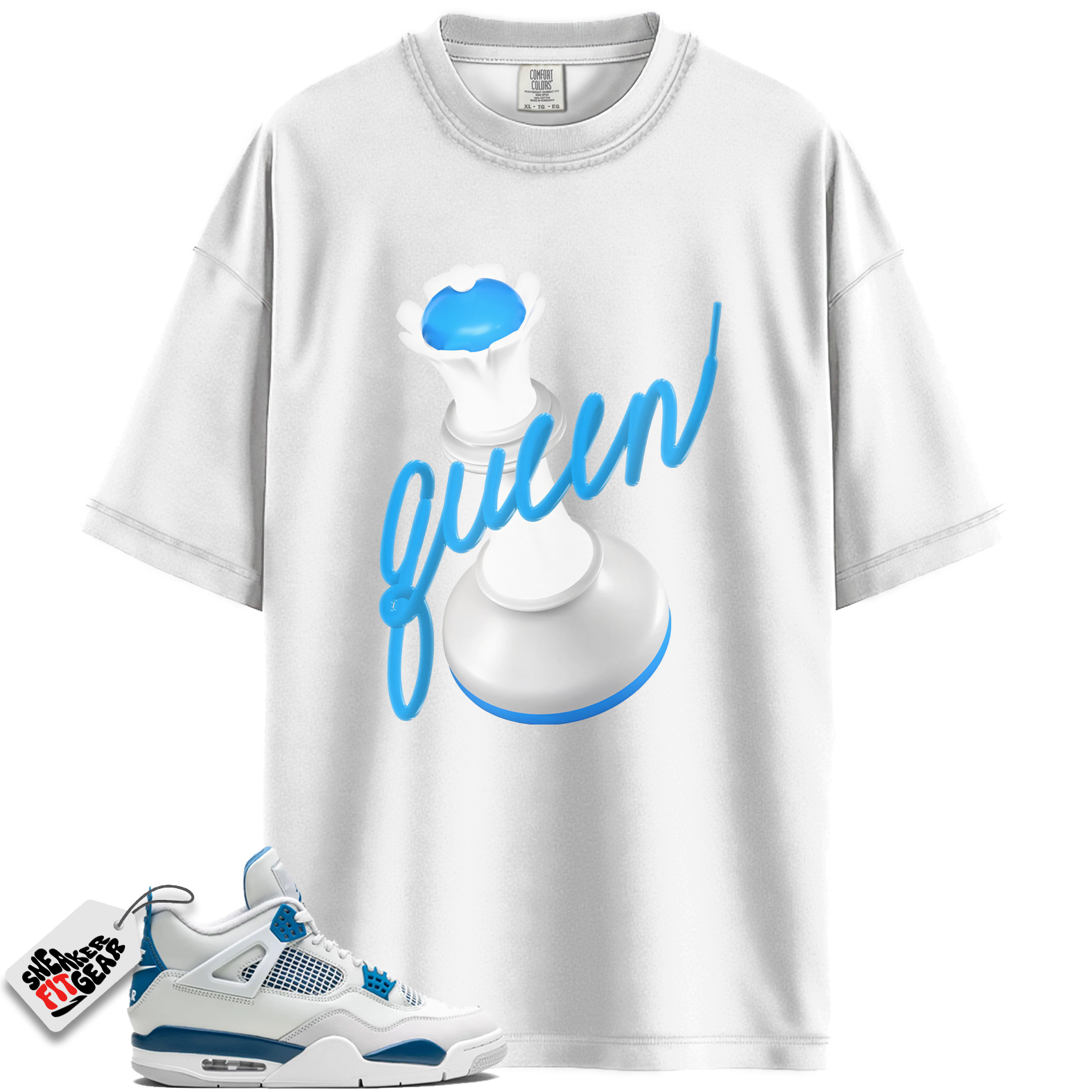 Jordan 4 Retro Military Blue Match Shirts, 3D Queen Unisex Cotton T-Shirt To Match Jordan 4 Retro Military Blue