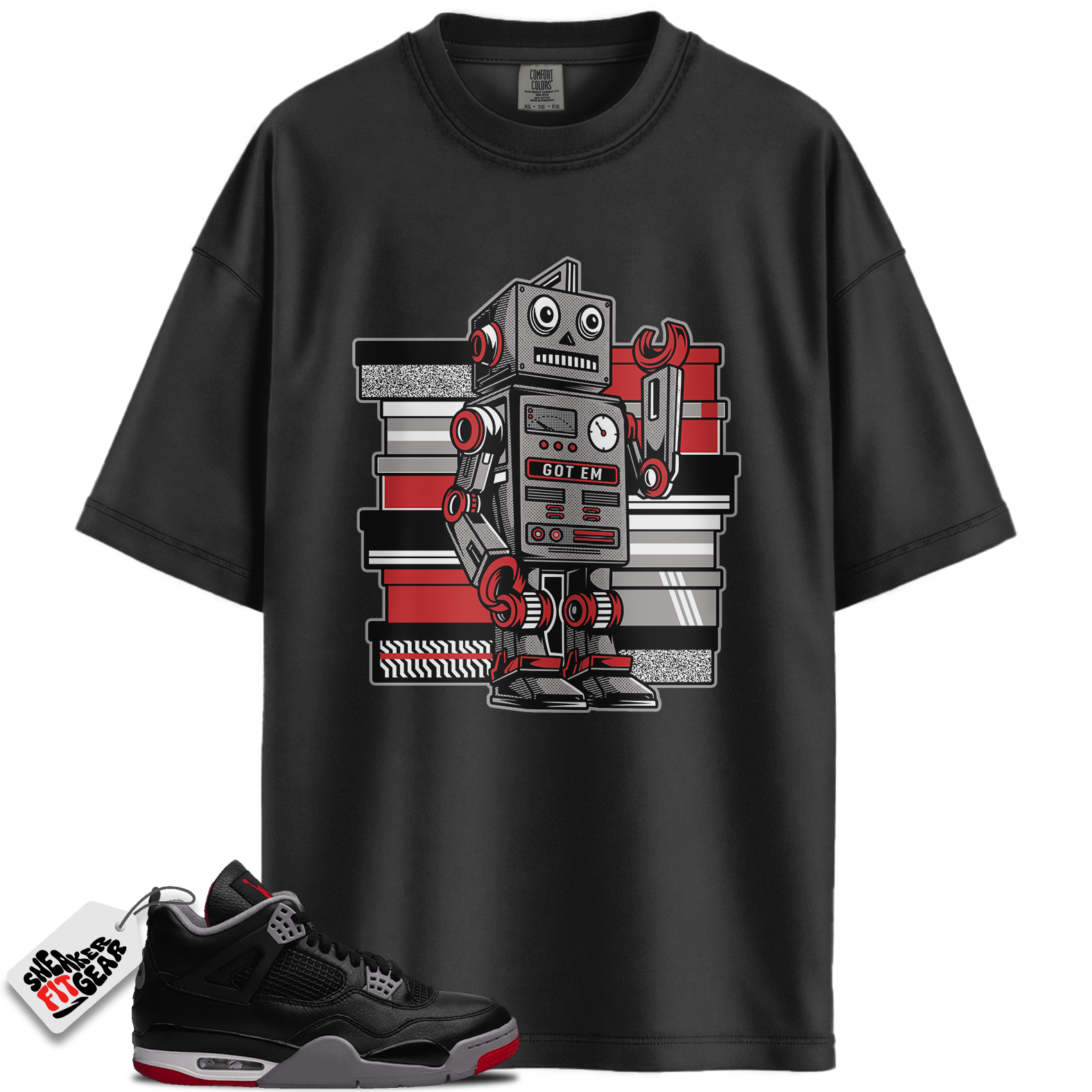 Jordan 4 Retro Bred Reimagined Match Shirts, Robot To Match Jordan 4 Retro Bred Reimagined