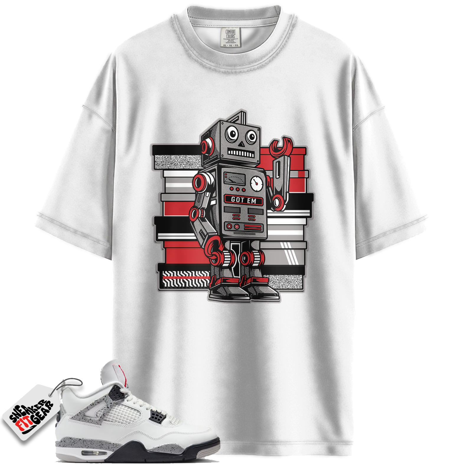 Jordan 4 Retro White Cement (2025) Match Shirts, Robot To Match Jordan 4 Retro White Cement (2025)