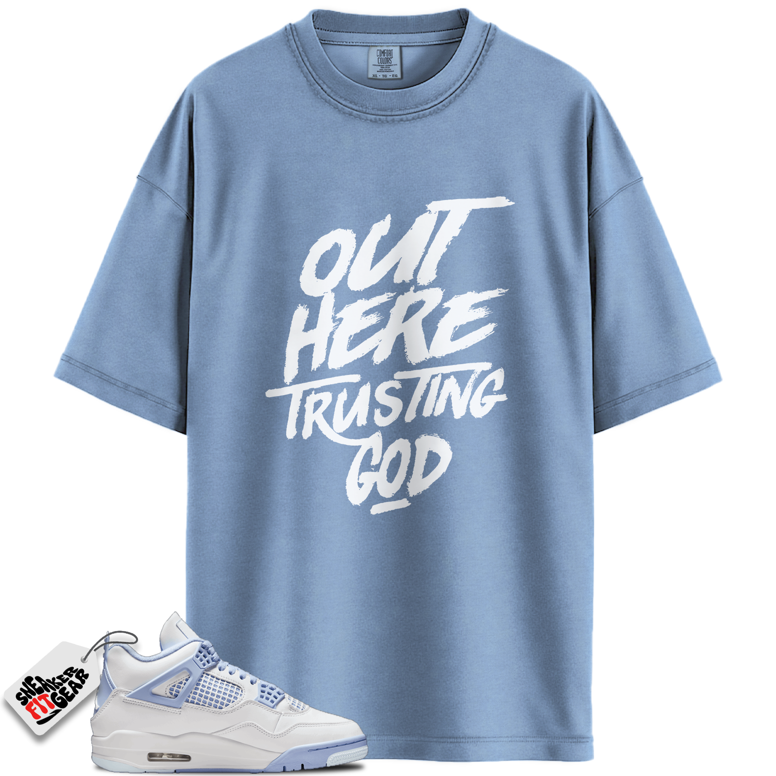 Women's Jordan 4 Retro Forget Me Not Match Shirts, Out Here Trusting God To Match Women's Jordan 4 Retro Forget Me Not Main image