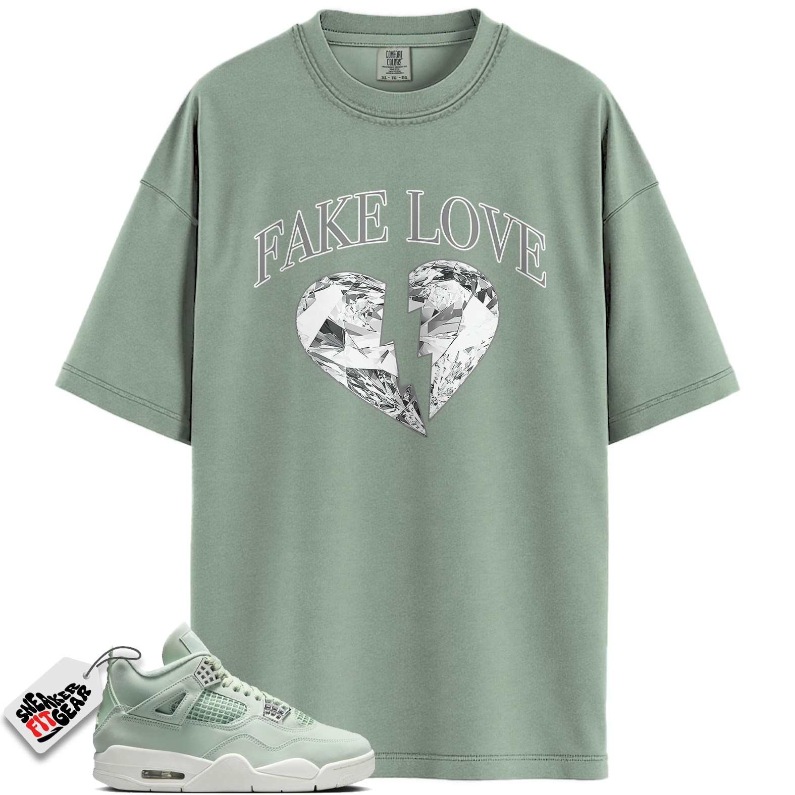 Women's Jordan 4 Retro Seafoam Sail Match Shirts, Fake Love To Match Women's Jordan 4 Retro Seafoam Sail Main image