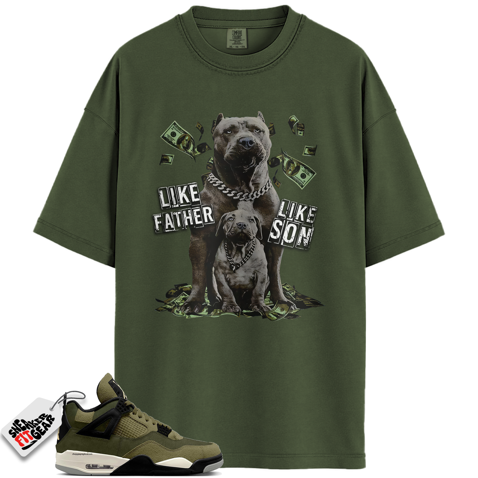 Jordan 4 Retro SE Craft Medium Olive Match Shirts, Father Like Son Sneaker Tees To Match Jordan 4 Retro SE Craft Medium Olive