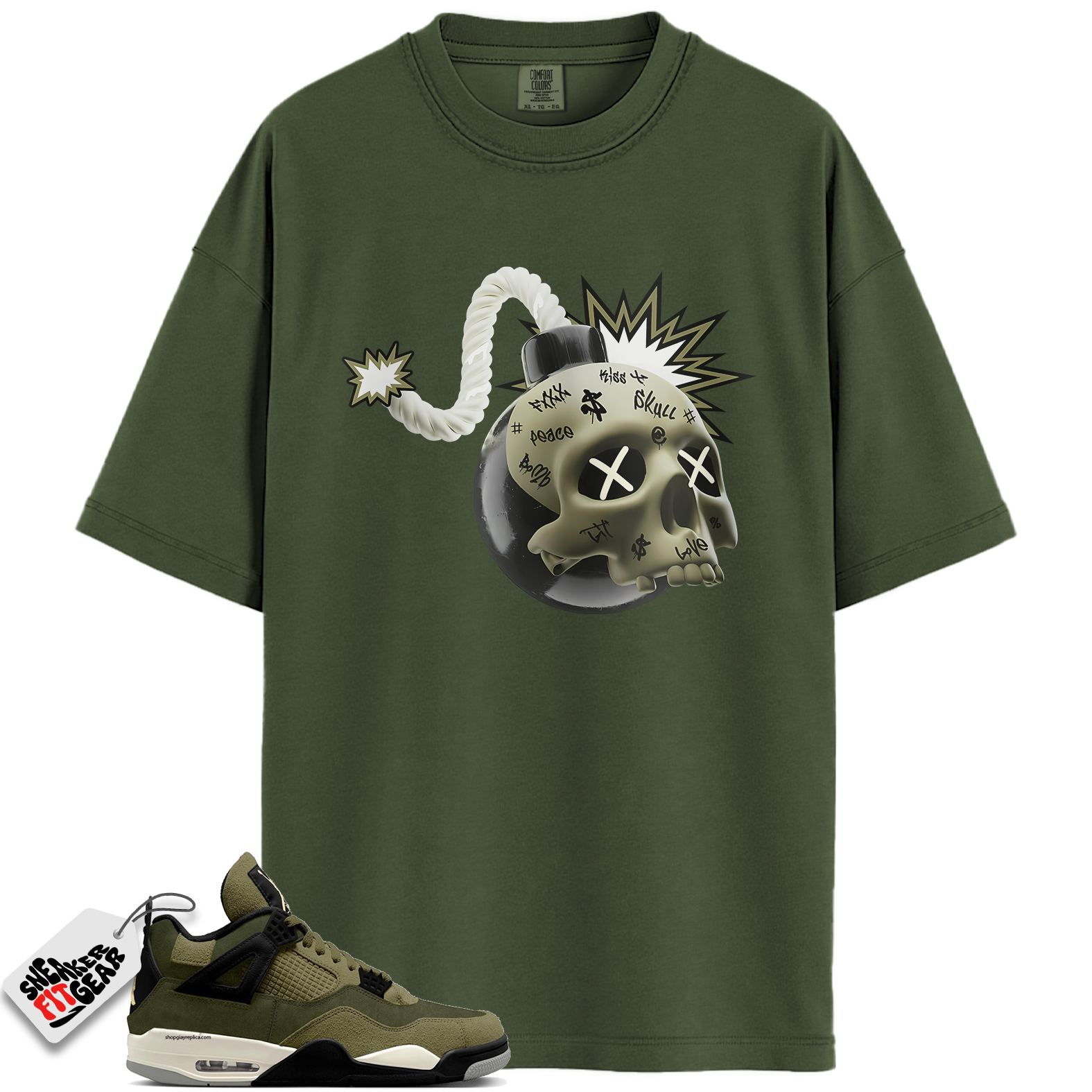 Jordan 4 Retro SE Craft Medium Olive Match Shirts, Skull Bomb Unisex Crew Neck Sneaker To Match Jordan 4 Retro SE Craft Medium Olive