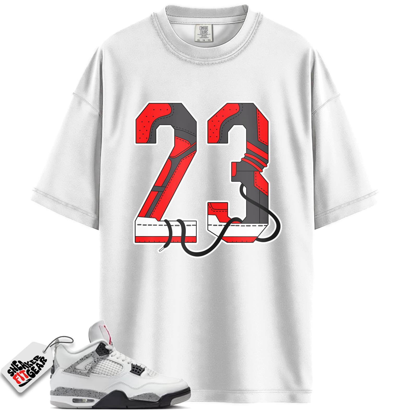 Jordan 4 Retro White Cement (2025) Match Shirts, 23 Red-Match Sneaker Black Tee To Match Jordan 4 Retro White Cement (2025) Main image