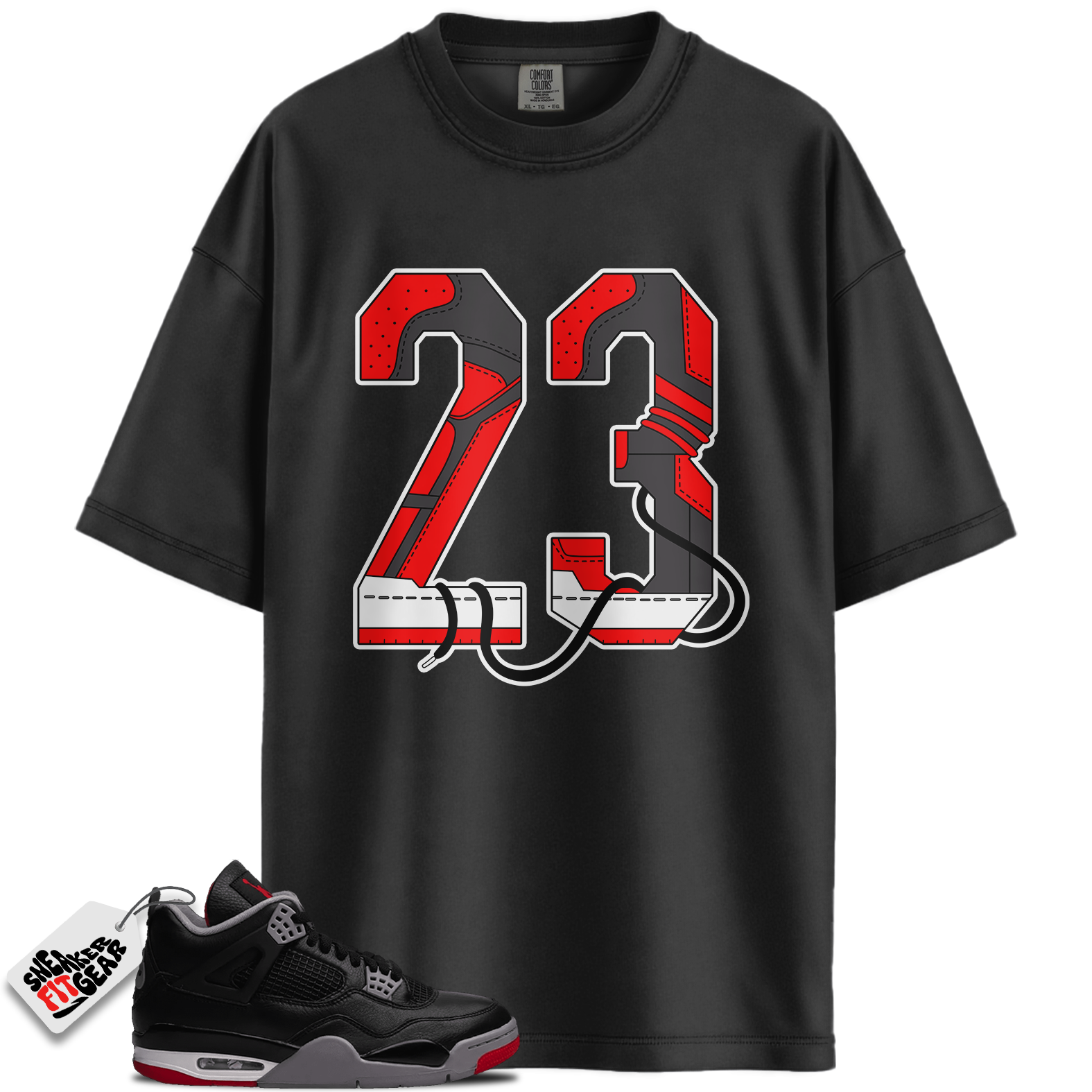Jordan 4 Retro Bred Reimagined Match Shirts, 23 Red-Match Sneaker Black Tee To Match Jordan 4 Retro Bred Reimagined Main image