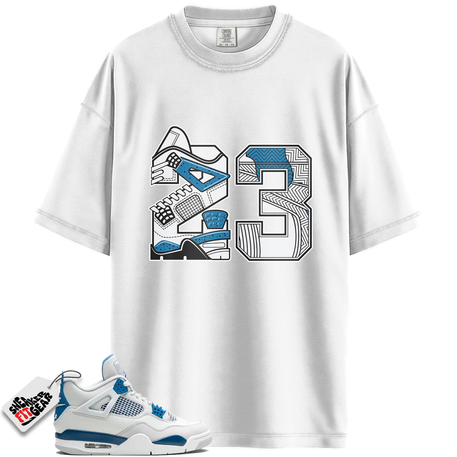 Jordan 4 Retro Military Blue Match Shirts, The 23 (Blue) White Match Tees To Match Jordan 4 Retro Military Blue Main image