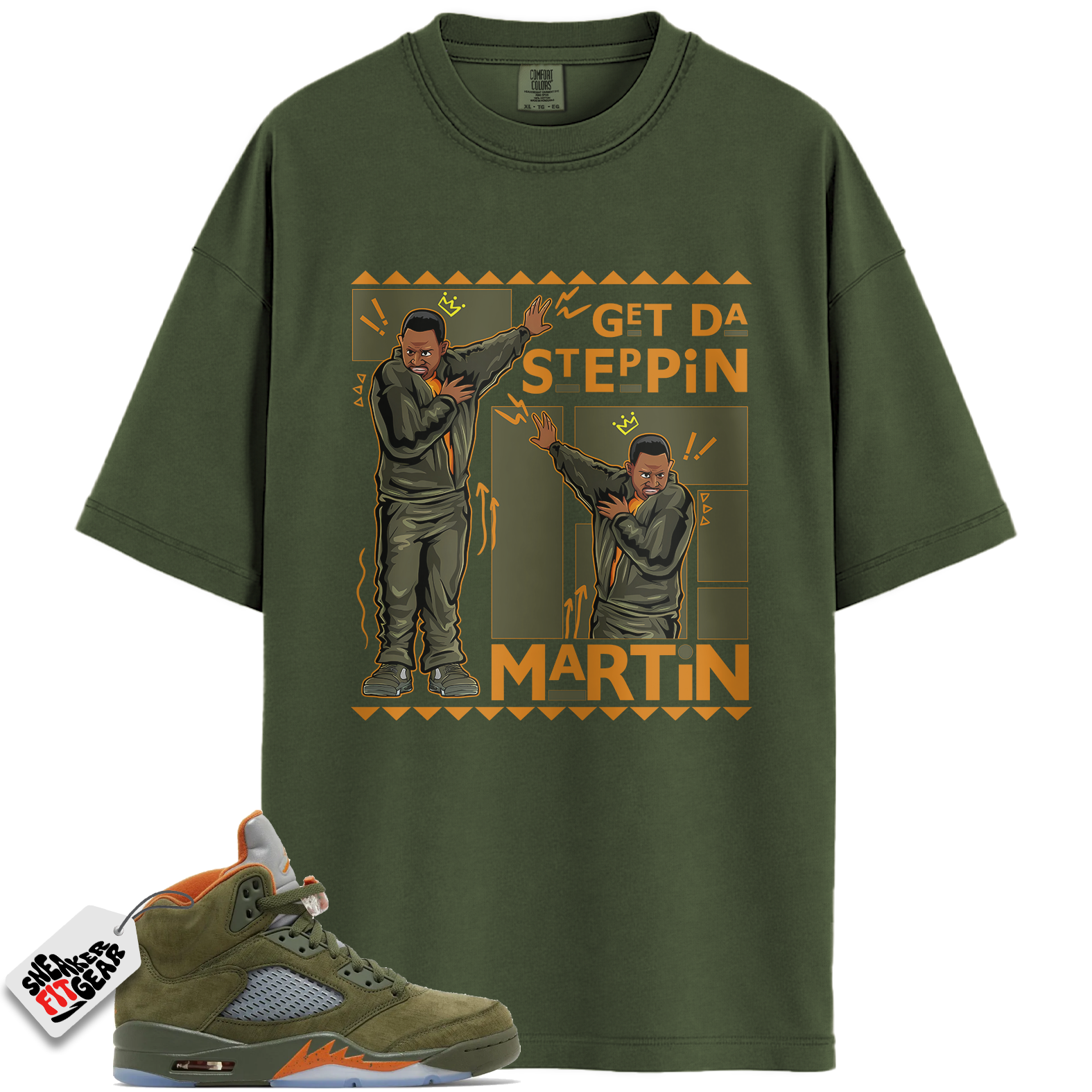 Jordan 5 Retro Olive Match Shirts, Martin Gd Steppin Shirt In Military Shirts To Match Jordan 5 Retro Olive