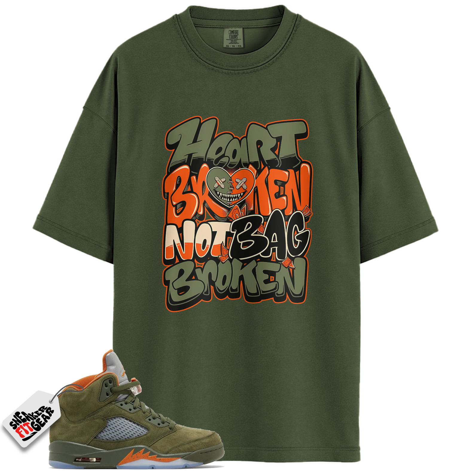 Jordan 5 Retro Olive Match Shirts, CELADON HEART BROKEN BAWS Shirts To Match Jordan 5 Retro Olive
