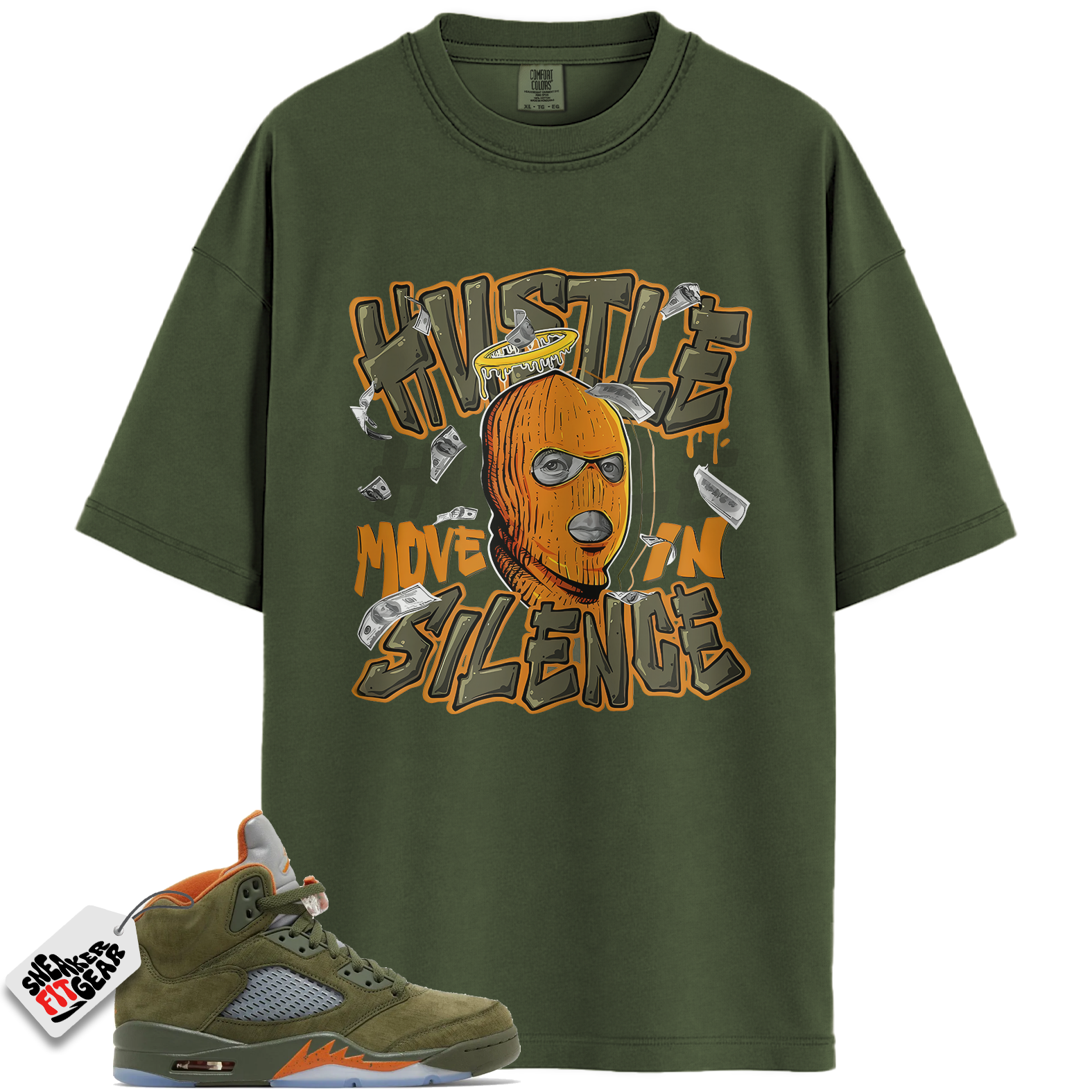 Jordan 5 Retro Olive Match Shirts, Hustle Move In Silence Shirt In Military Green Shirts To Match Jordan 5 Retro Olive Main image