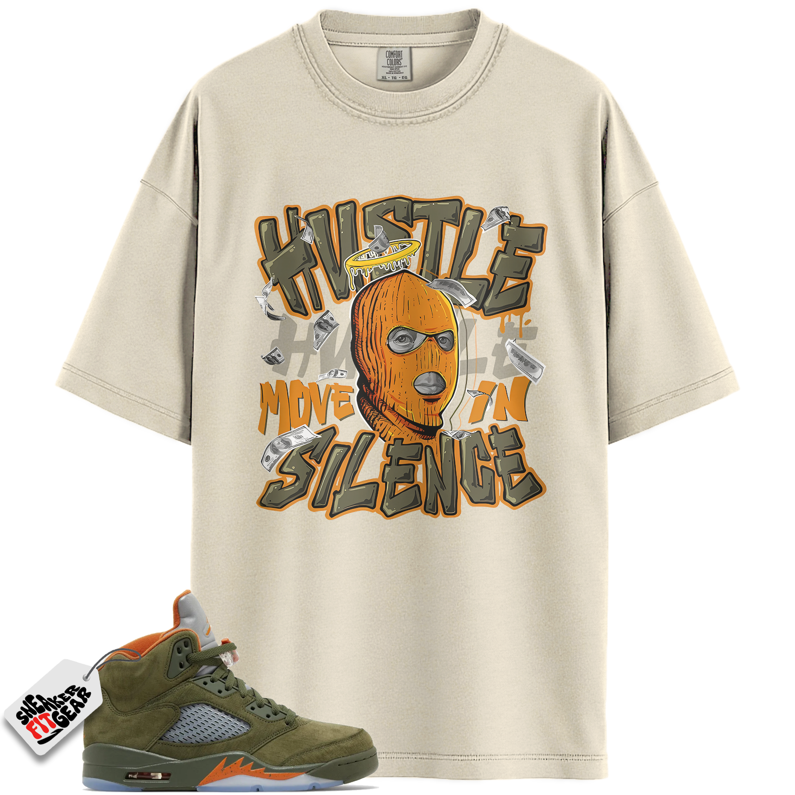 Jordan 5 Retro Olive Match Shirts, Hustle Move In Silence Shirt In Military Green Shirts To Match Jordan 5 Retro Olive Main image