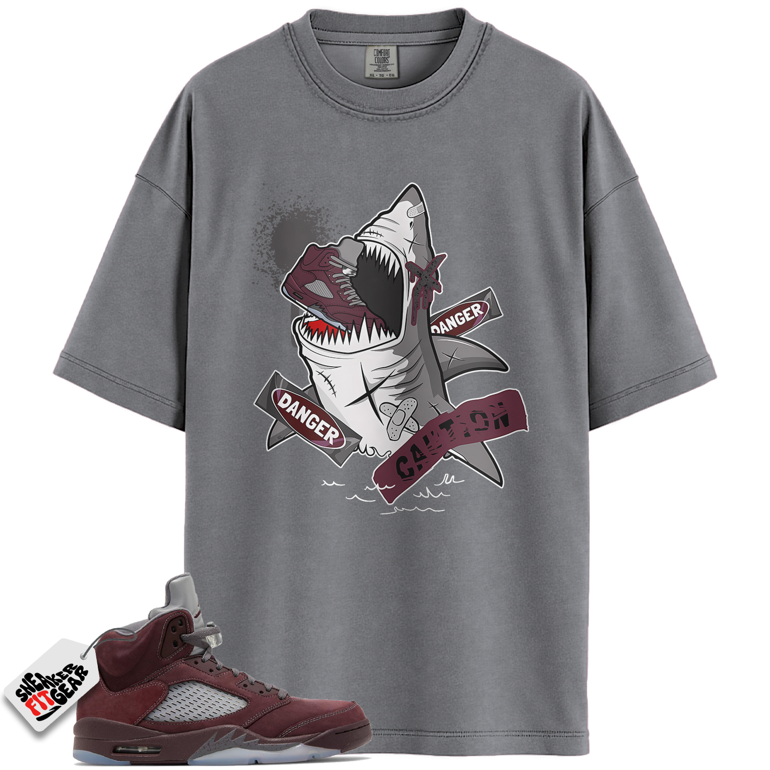 Jordan 5 Retro SE Burgundy Match Shirts, Dangerous Shark Unisex Tees Shirts To Match Jordan 5 Retro SE Burgundy