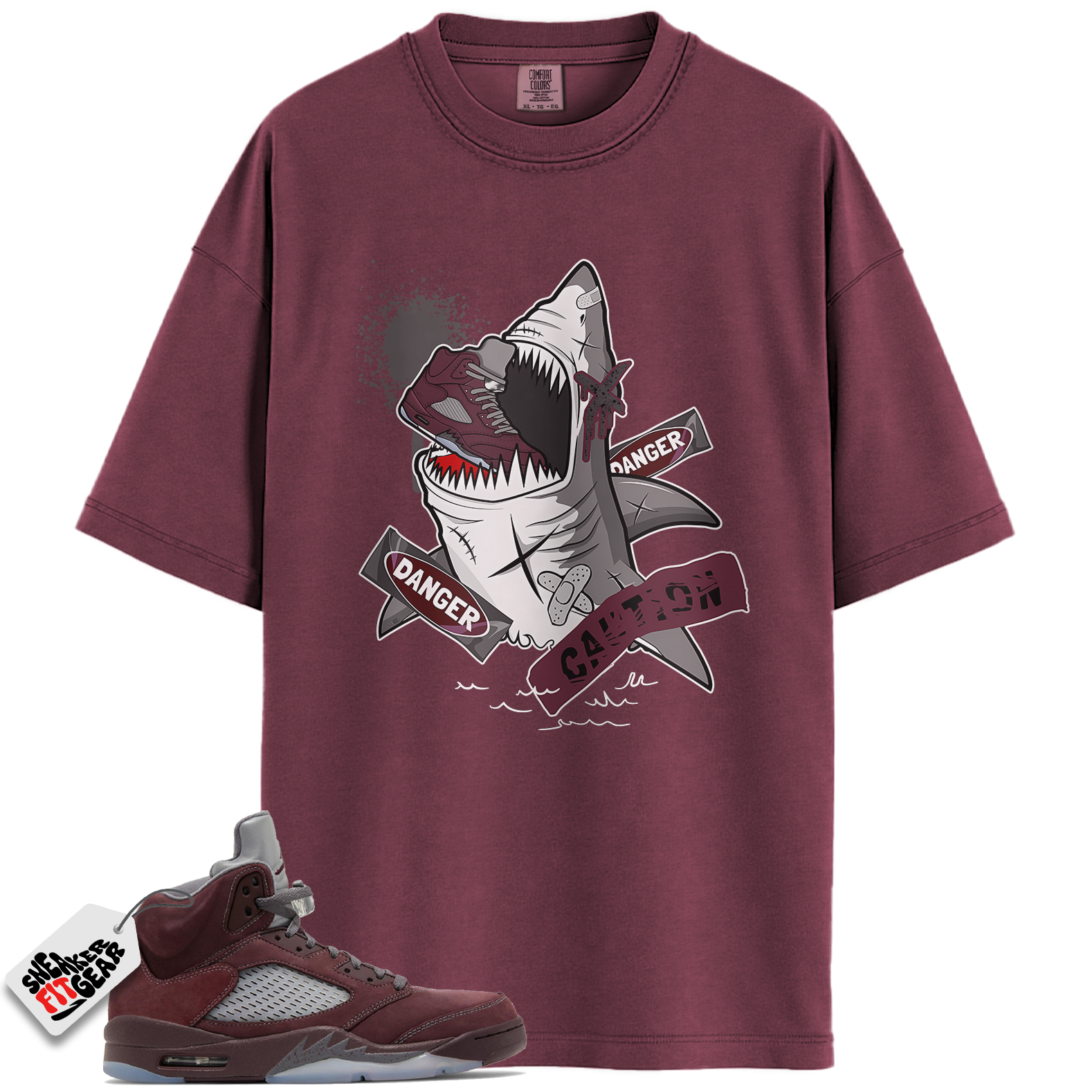 Jordan 5 Retro SE Burgundy Match Shirts, Dangerous Shark Unisex Tees Shirts To Match Jordan 5 Retro SE Burgundy