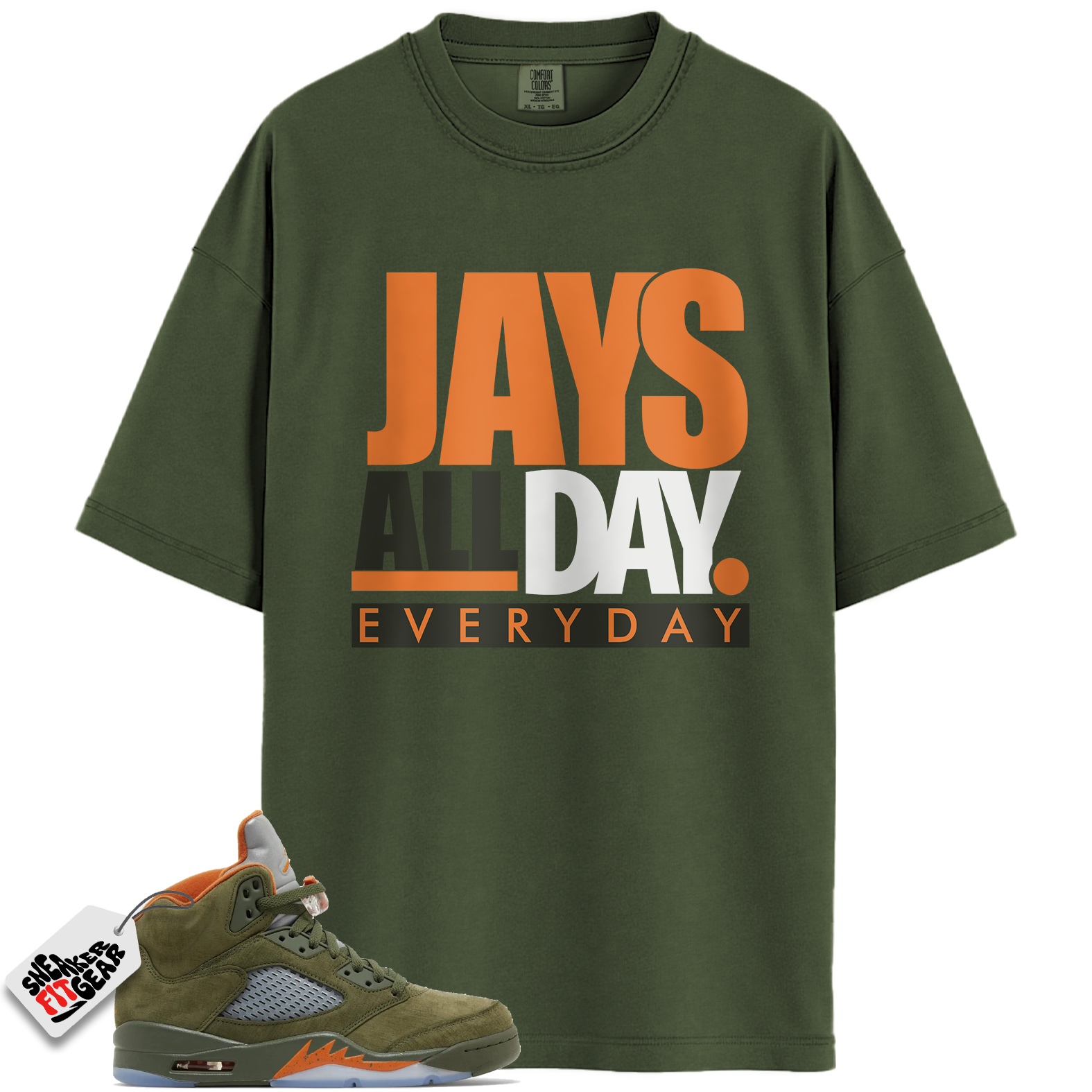 Jordan 5 Retro Olive Match Shirts, Jays all day Tee Shirts To Match Jordan 5 Retro Olive
