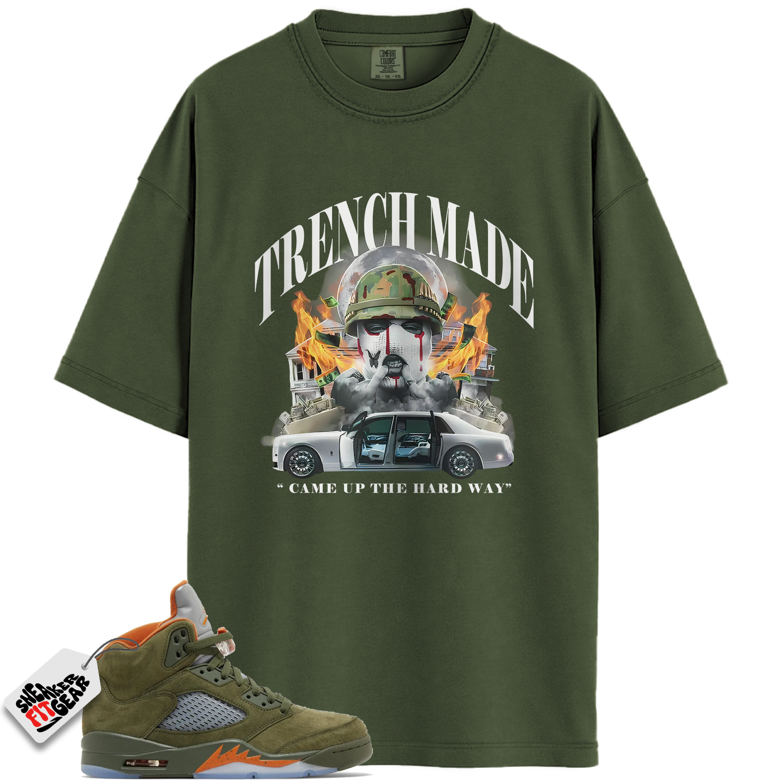Jordan 5 Retro Olive Match Shirts, CELADON MAKE MONEY NOT FRIENDS Shirts To Match Jordan 5 Retro Olive