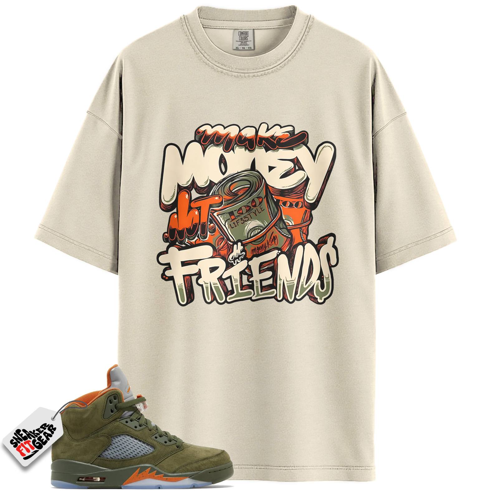 Jordan 5 Retro Olive Match Shirts, CELADON MAKE MONEY NOT FRIENDS Shirts To Match Jordan 5 Retro Olive