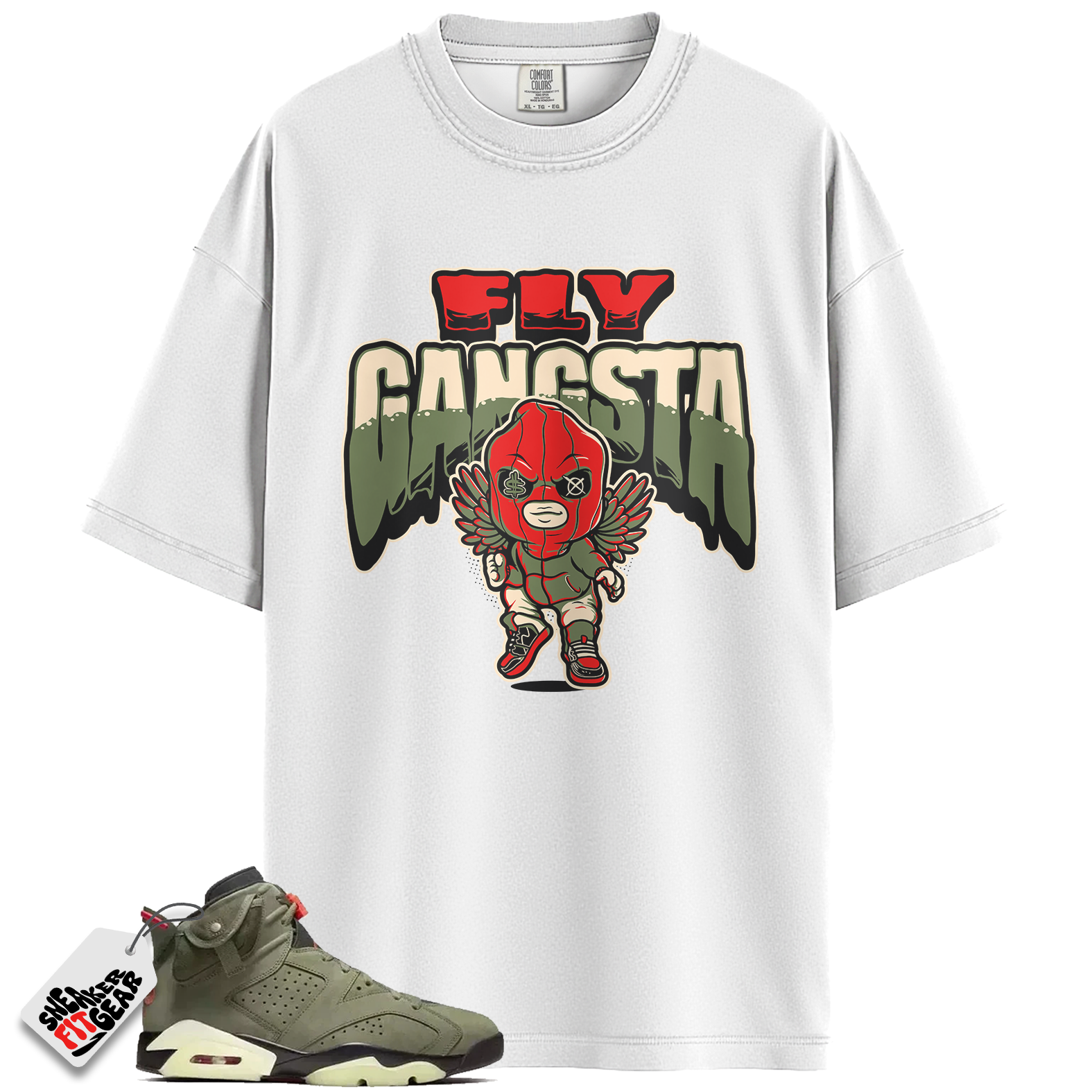Jordan 6 Travis Scott Olive Match Shirts, OLIVE FLY GANGSTA Shirt To Match Jordan 6 Travis Scott Olive Main image