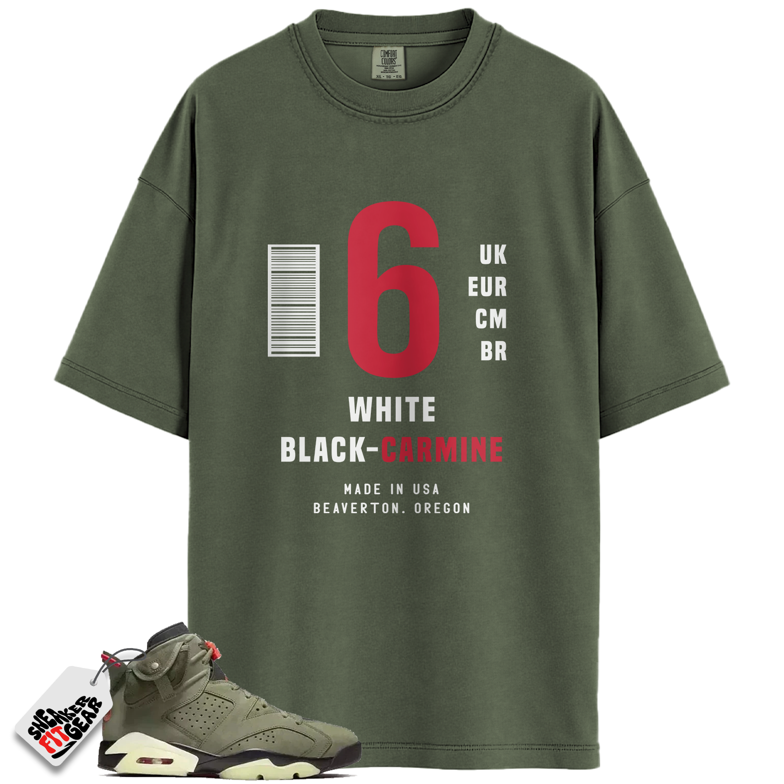 Jordan 6 Travis Scott Olive Match Shirts, Box Label Shirt To Match Jordan 6 Travis Scott Olive