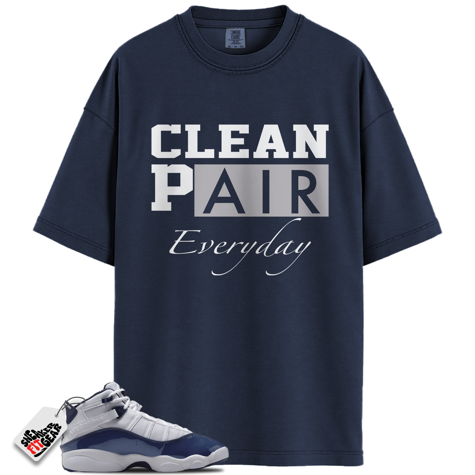 Jordan 6 Rings White Midnight Navy Match Shirts, Clean Pair Sneaker Tees To Match Jordan 6 Rings White Midnight Navy Main image