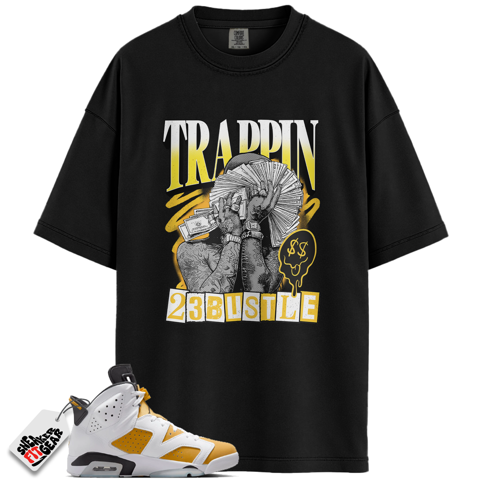 Jordan 6 Retro Yellow Ochre Match Shirts, 23Bustle – TRAPPIN Sneaker Tee To Match Jordan 6 Retro Yellow Ochre