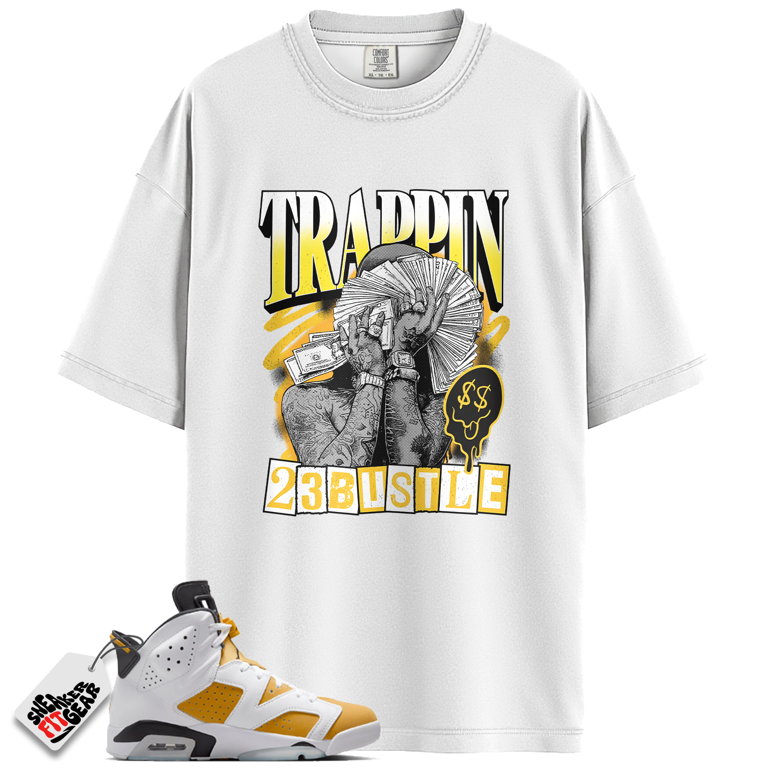 Jordan 6 Retro Yellow Ochre Match Shirts, 23Bustle – TRAPPIN Sneaker Tee To Match Jordan 6 Retro Yellow Ochre