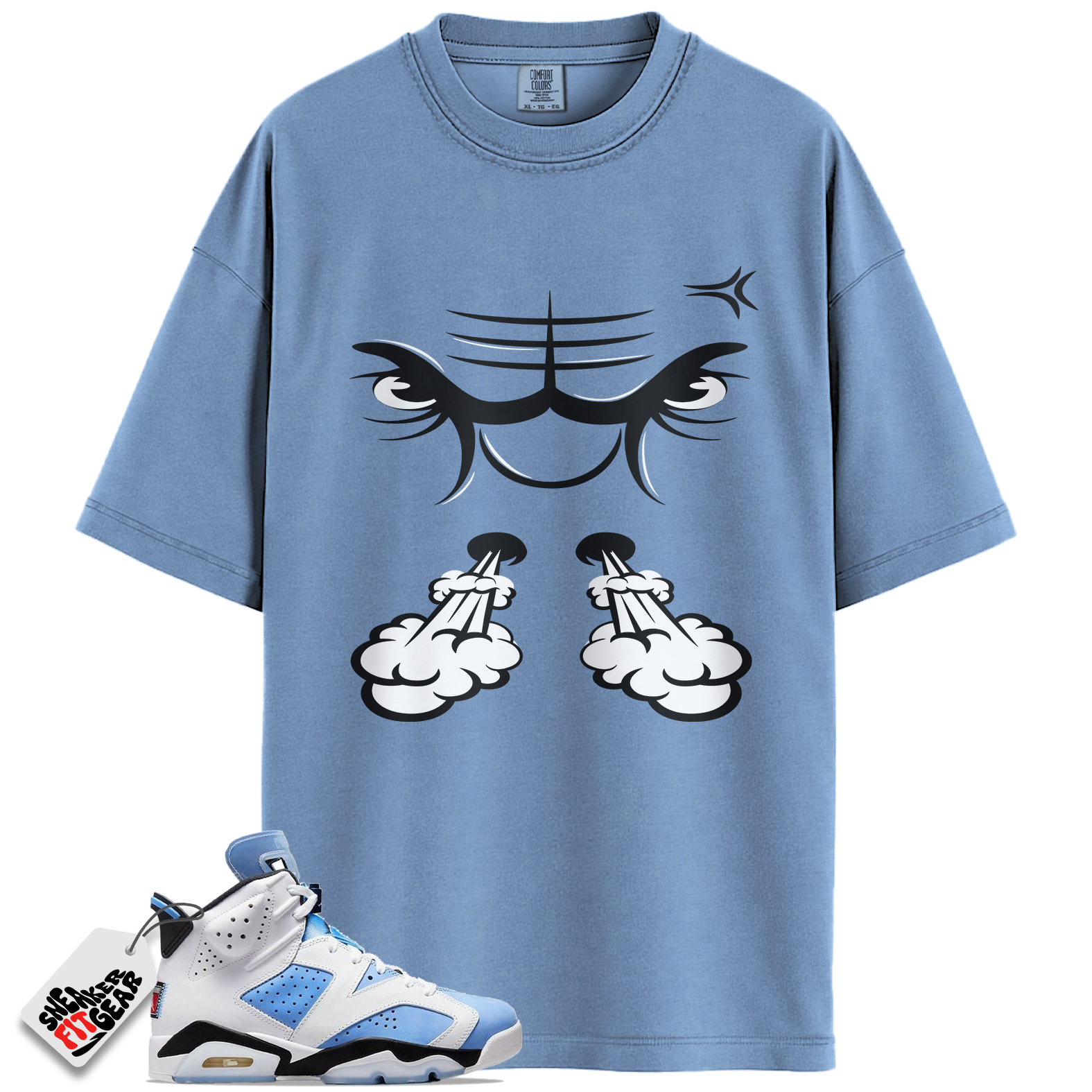 Jordan 6 UNC University Blue Match Shirts, Raging Face Sneaker Tee To Match Jordan 6 UNC University Blue