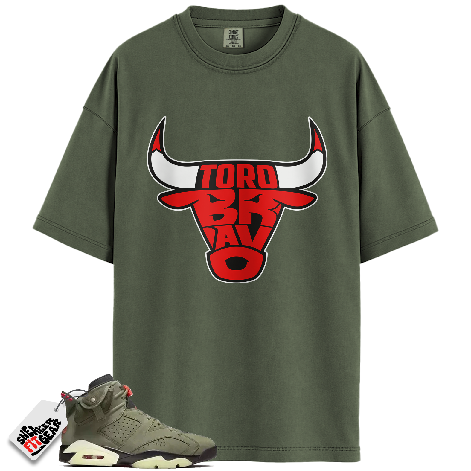 Jordan 6 Travis Scott Olive Match Shirts, The Toro Bravo Sneaker Tee To Match Jordan 6 Travis Scott Olive