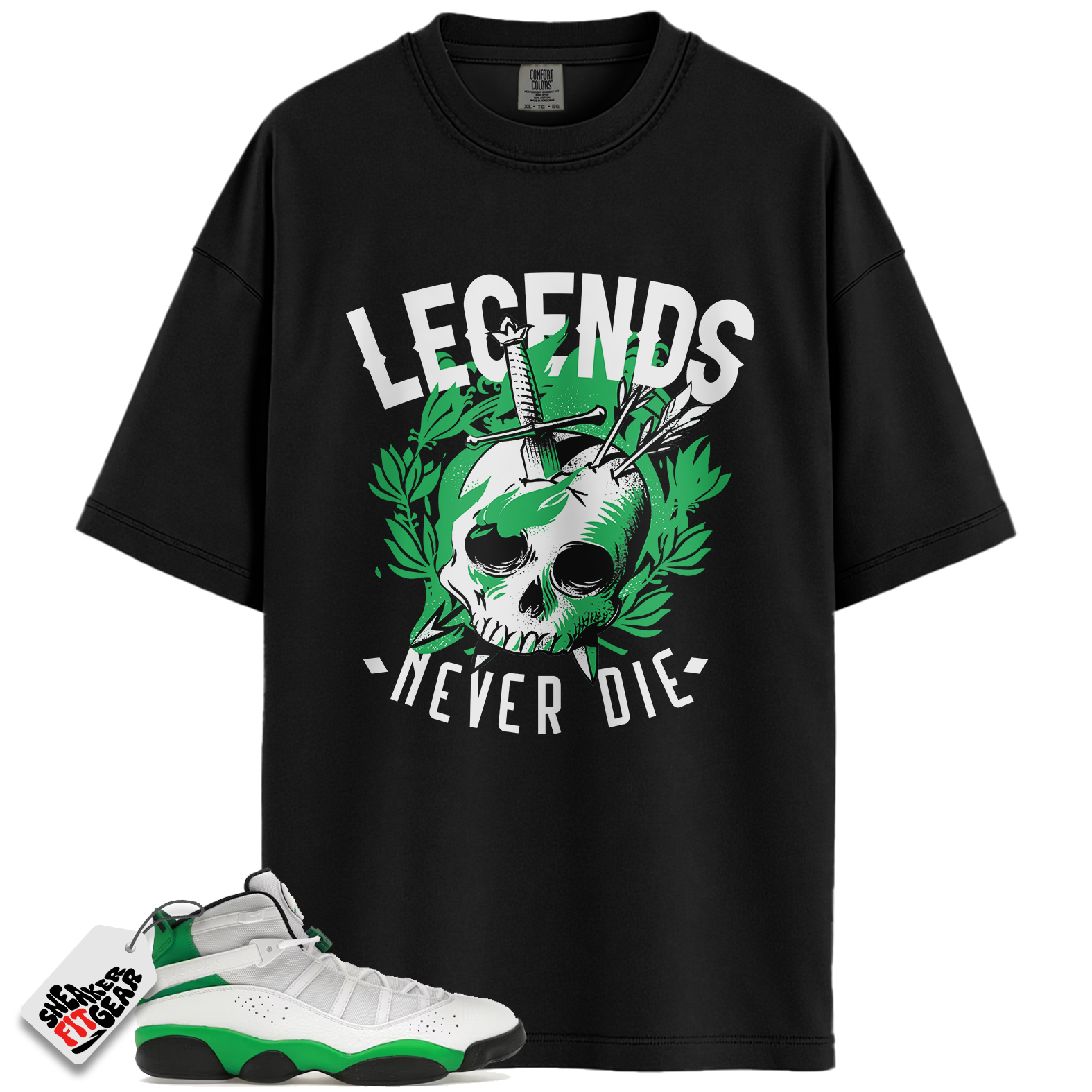 Jordan 6 Rings Lucky Green Match Shirts, Legends Never Die Shirt To Match Jordan 6 Rings Lucky Green Main image