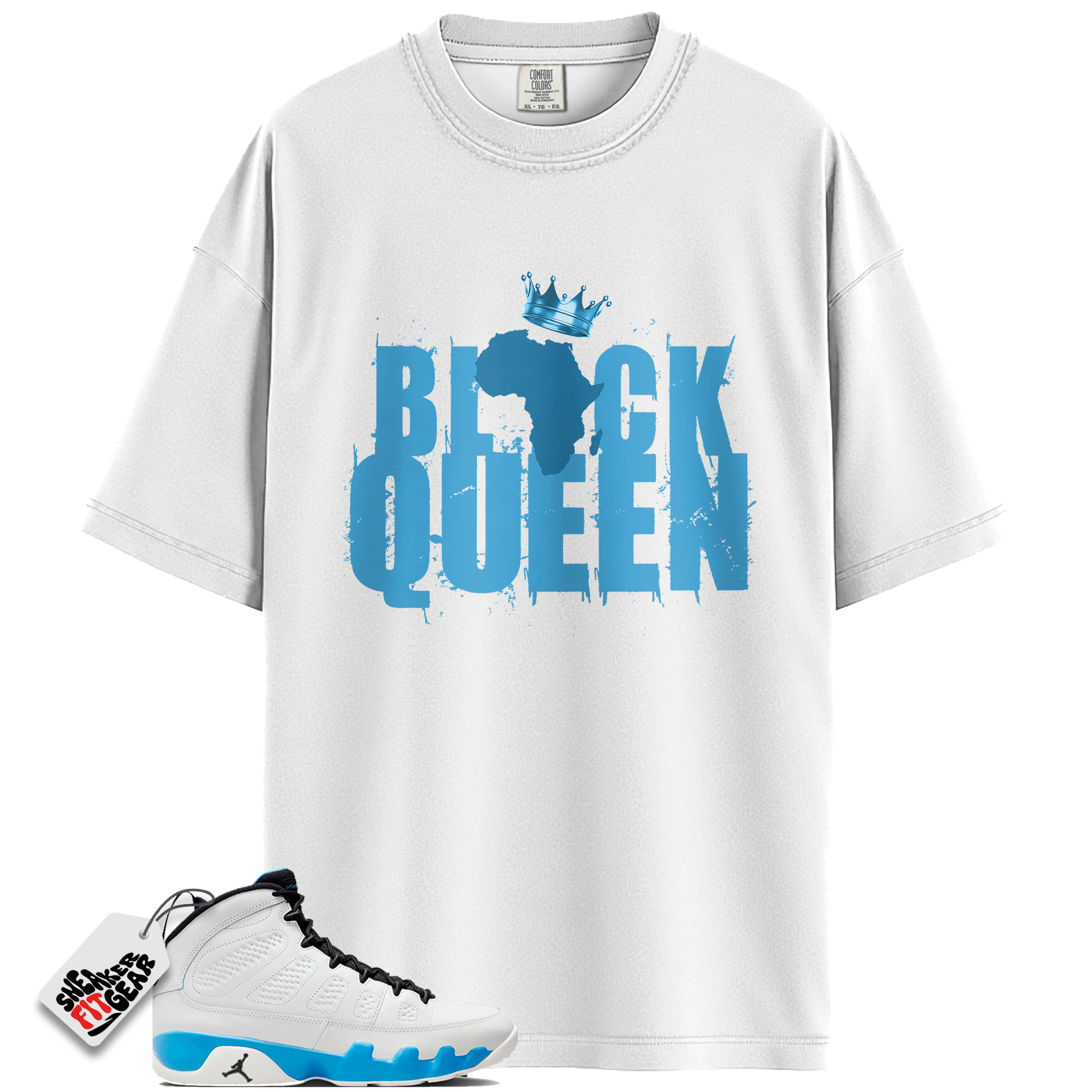 Jordan 9 Retro Powder Blue Match Shirts, Black Queen Crown Unisex Tee To Match Jordan 9 Retro Powder Blue