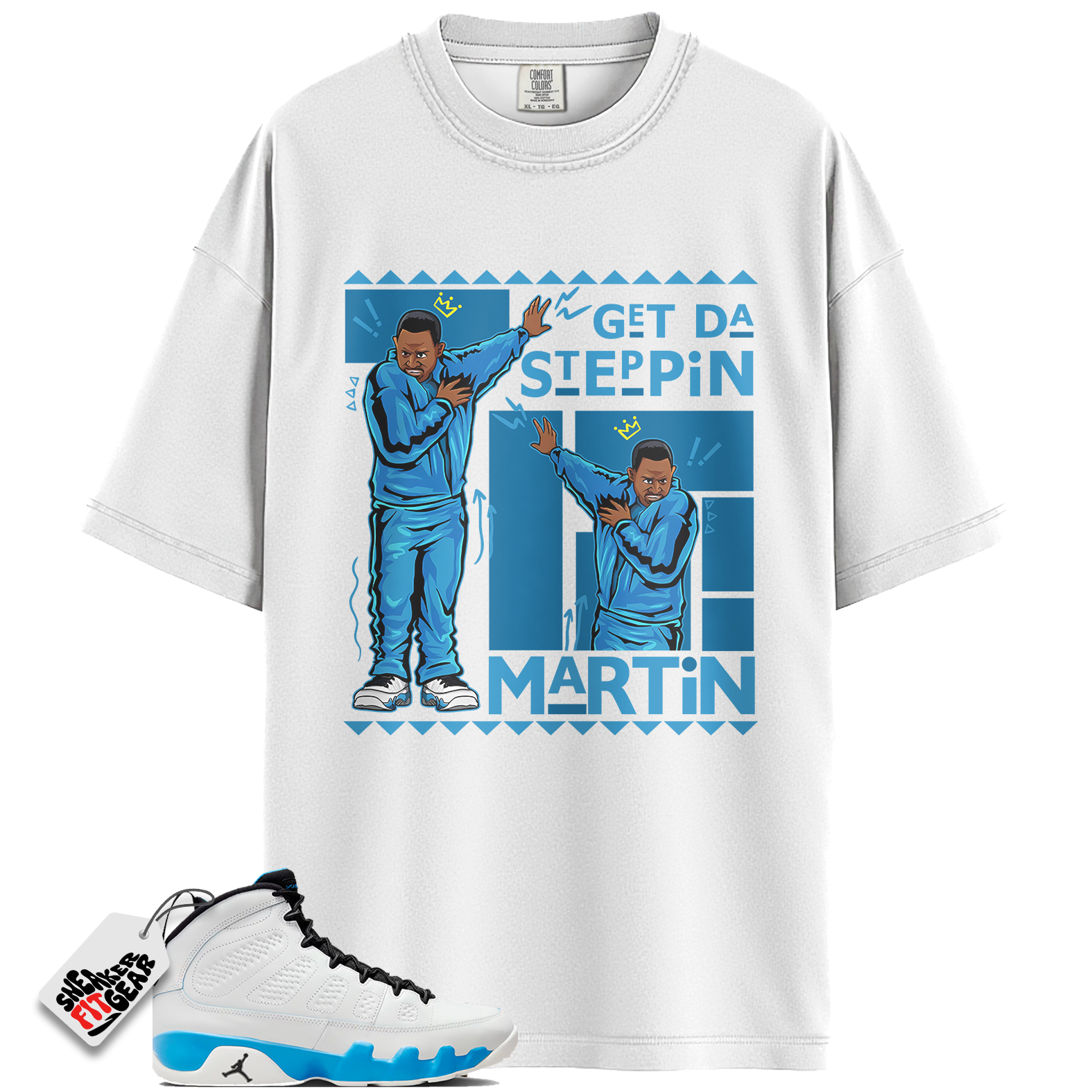 Jordan 9 Retro Powder Blue Match Shirts, Martin GD Steppin To Match Jordan 9 Retro Powder Blue