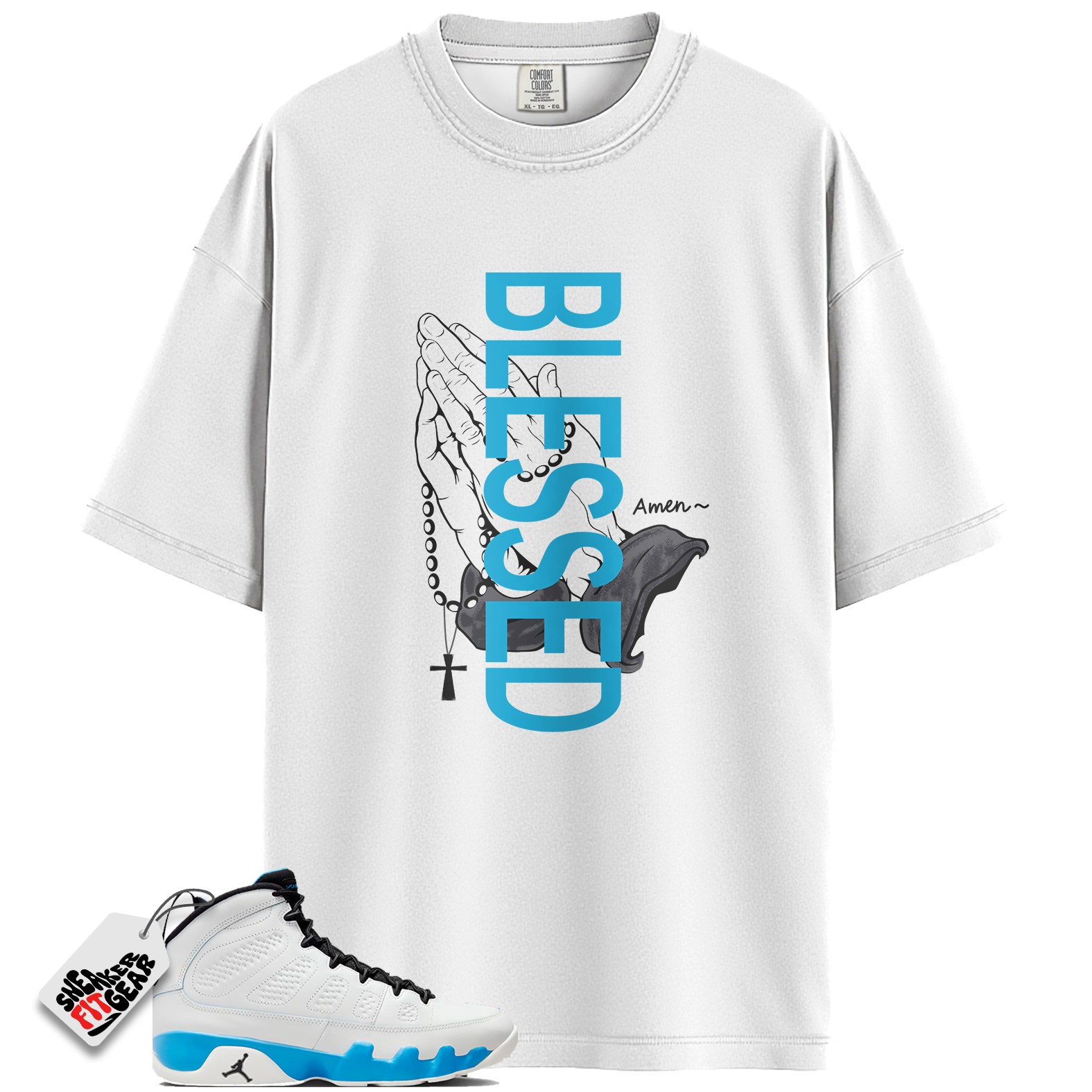 Jordan 9 Retro Powder Blue Match Shirts, BLESSEDHANDS Shirt To Match Jordan 9 Retro Powder Blue