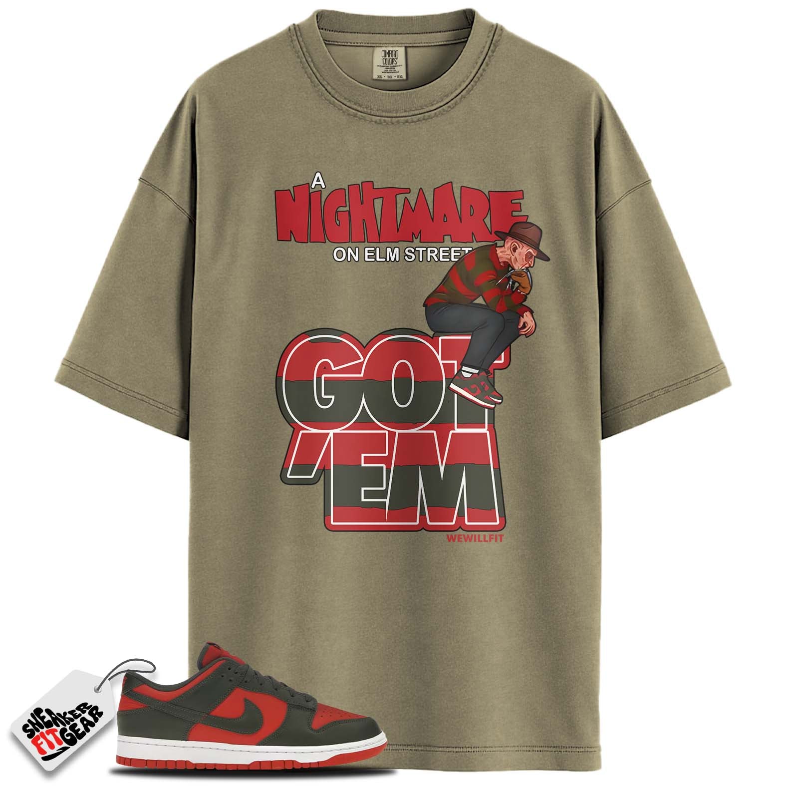 Dunk Low Mystic Red Cargo Khaki Match Shirts, NIGHTMARE To Match Dunk Low Mystic Red Cargo Khaki Main image