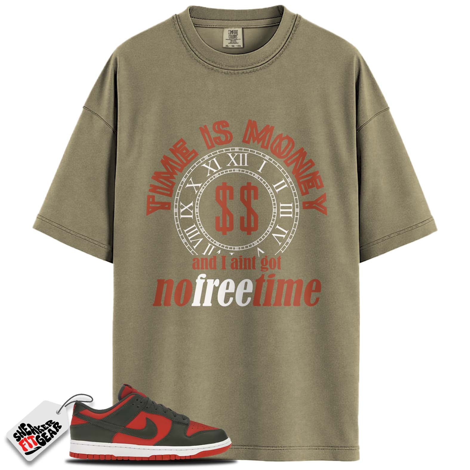Dunk Low Mystic Red Cargo Khaki Match Shirts, TIME IS MONEY To Match Dunk Low Mystic Red Cargo Khaki
